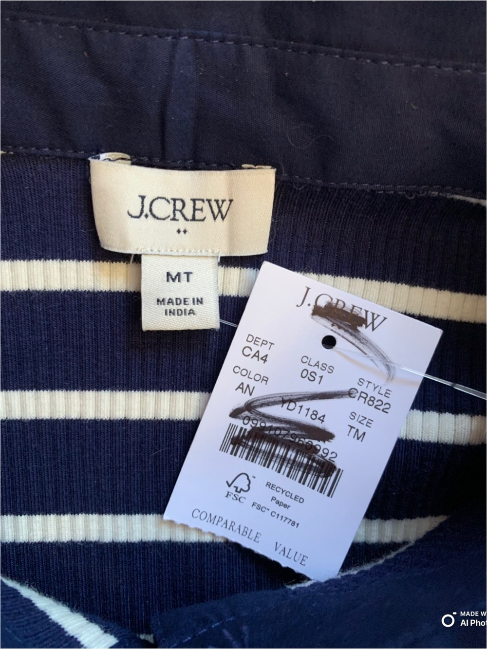 J Crew Factory Medium TALL Navy Blue Striped Collared Knit Dress NWT Pockets - Picture 11 of 16